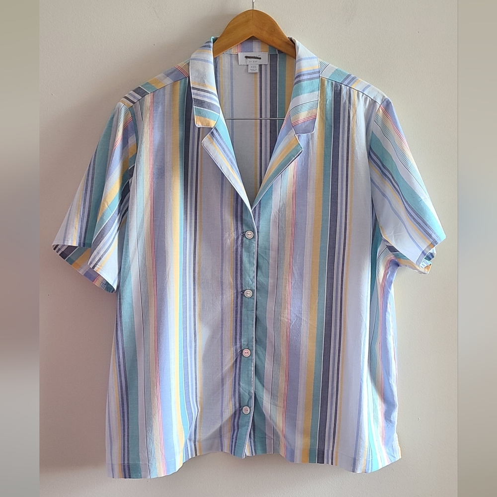 LOVE by Gap Striped Short Sleeve Lightweight Cotton Button Down PJ Top Sizw XXL